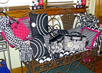 Pillows, quilts, throws, purses, and small furnishings at Martha's Gifts & Boutique at the MacQueen Apple Orchard, Cider Mill, Farm Market, and Pick Your Own Apples, Holland, Ohio, west of Toledo